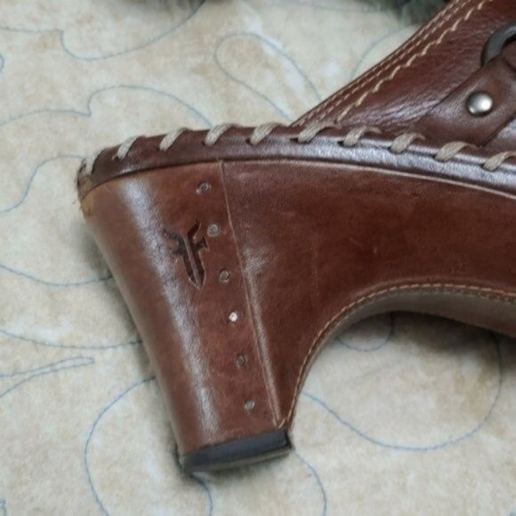 Frye Charlotte Brown Leather Ring Heeled Mules 8.5 - Picture 6 of 13